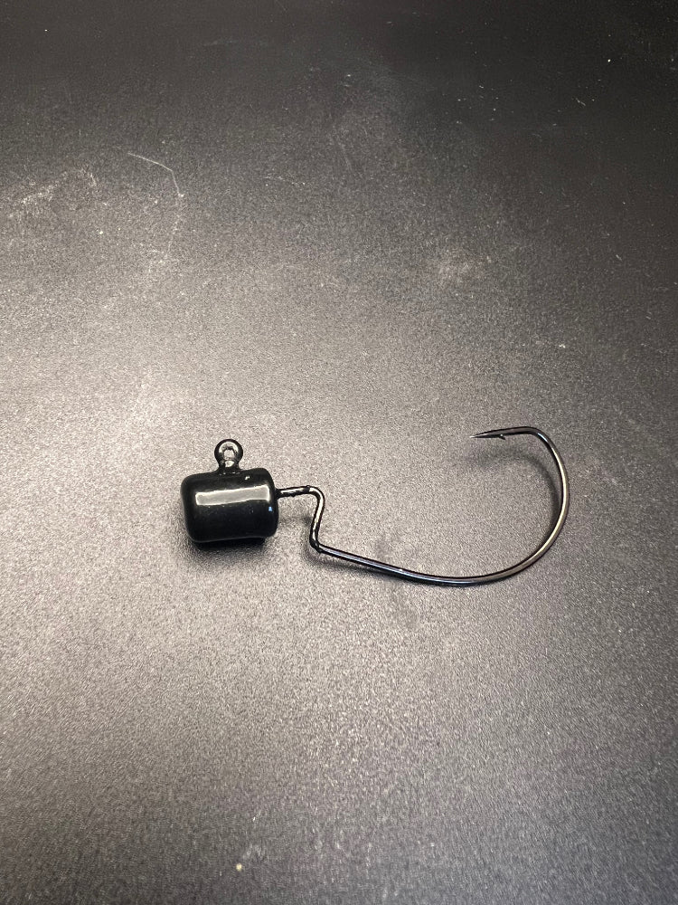 Black Ned Head Jig 2/0 with VMC hook, indestructible paint bullet jig head