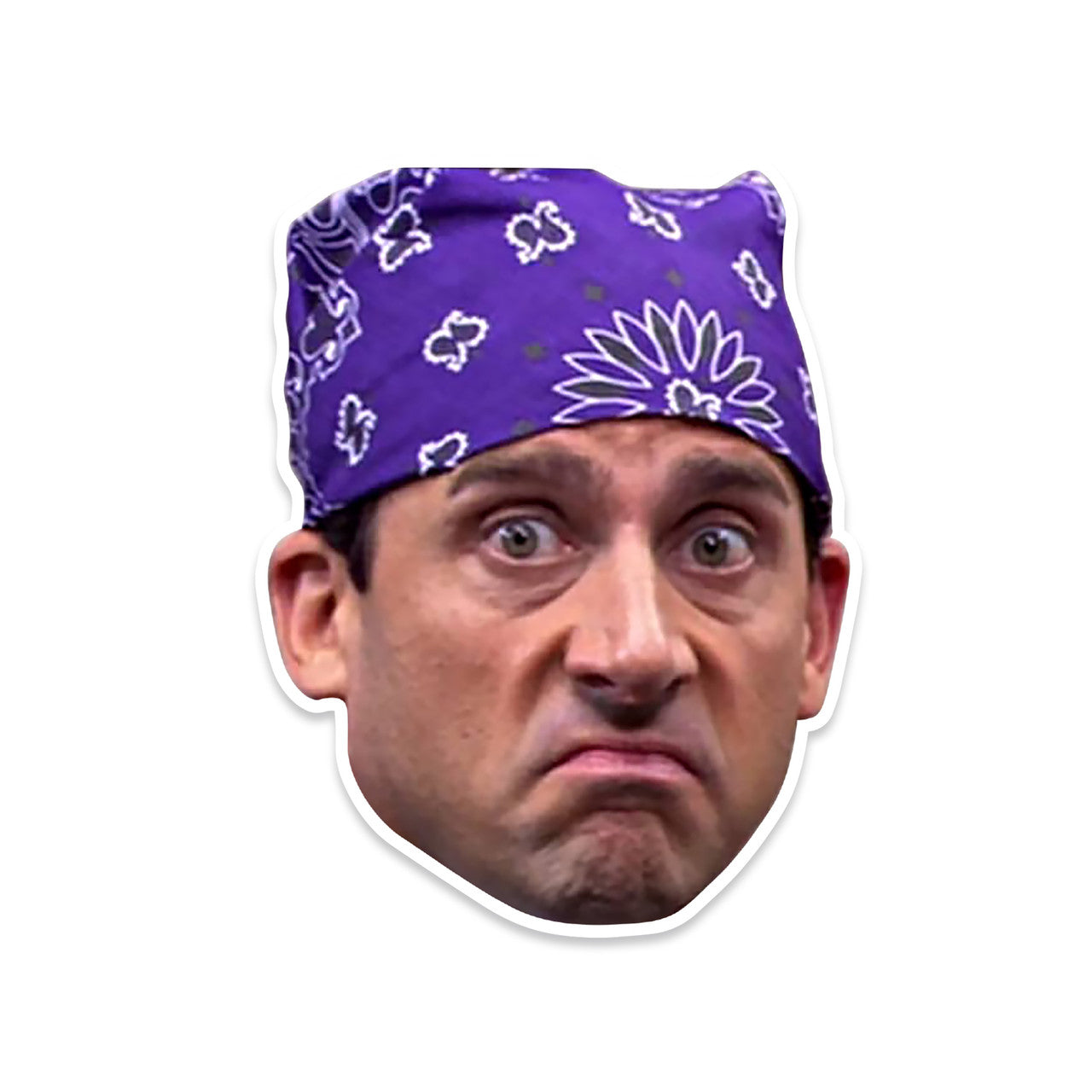 Prison Mike character head graphic with purple patterned cap
