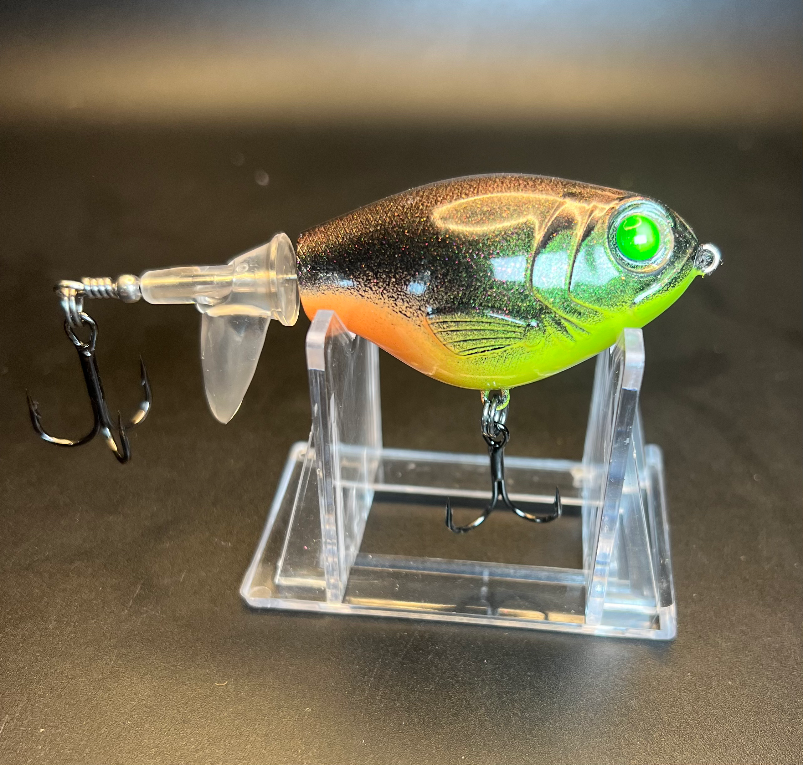 75mm Plopper crankbait, green/orange, 3 treble hooks
