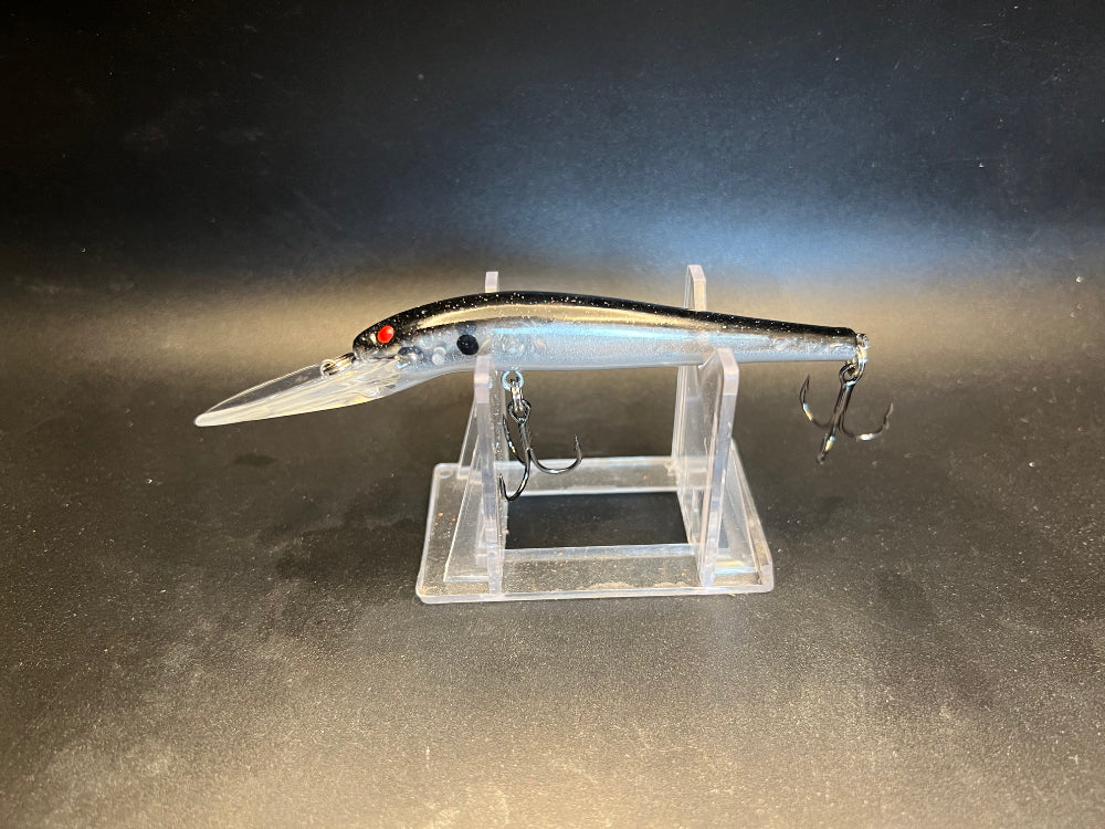 Carbon Copy Lightningstick UV Glow lure with strong hooks, clear body and silver sheen