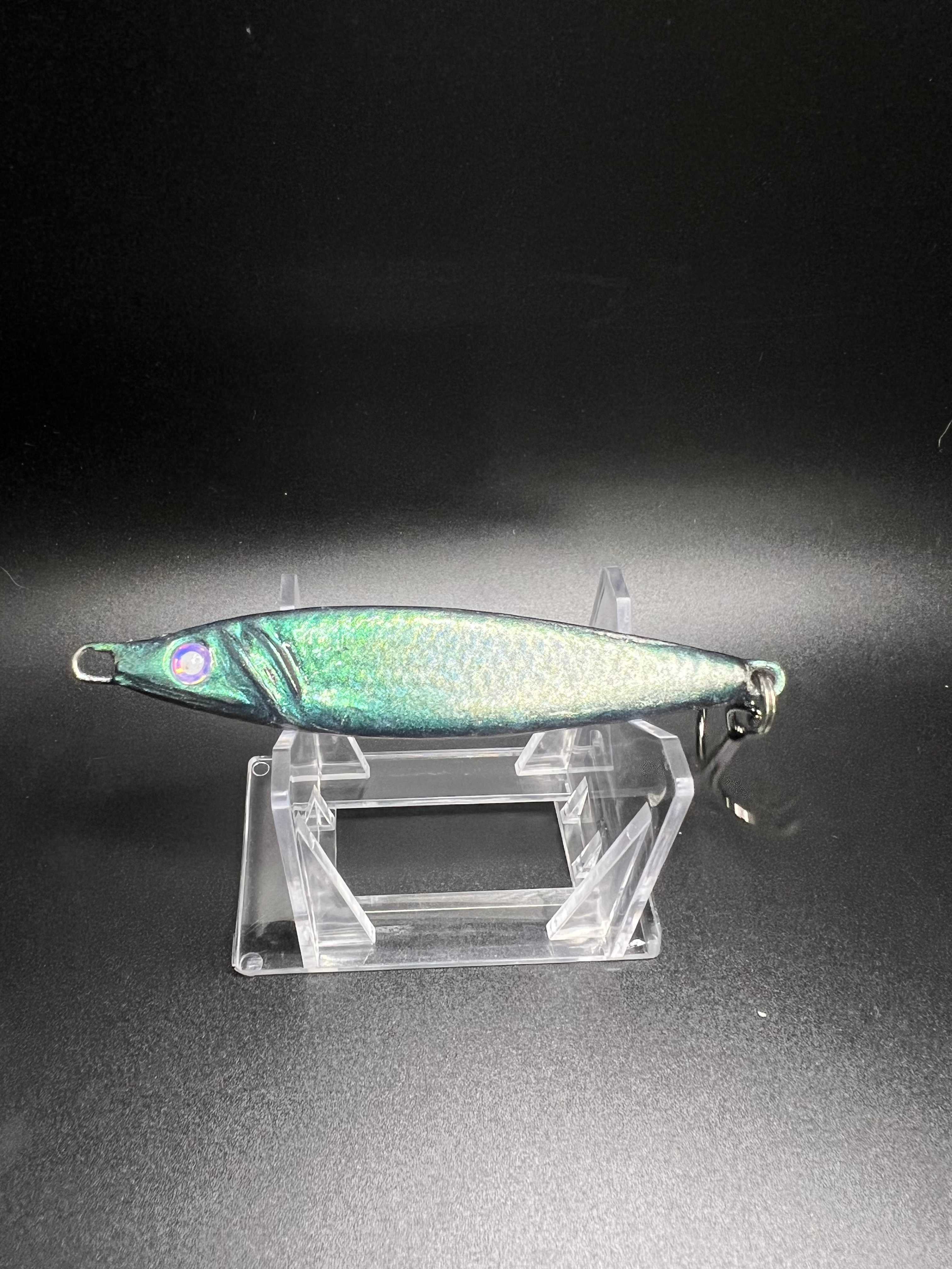 Coho and Cambria UV 2 oz jigging spoon, iridescent green-blue body